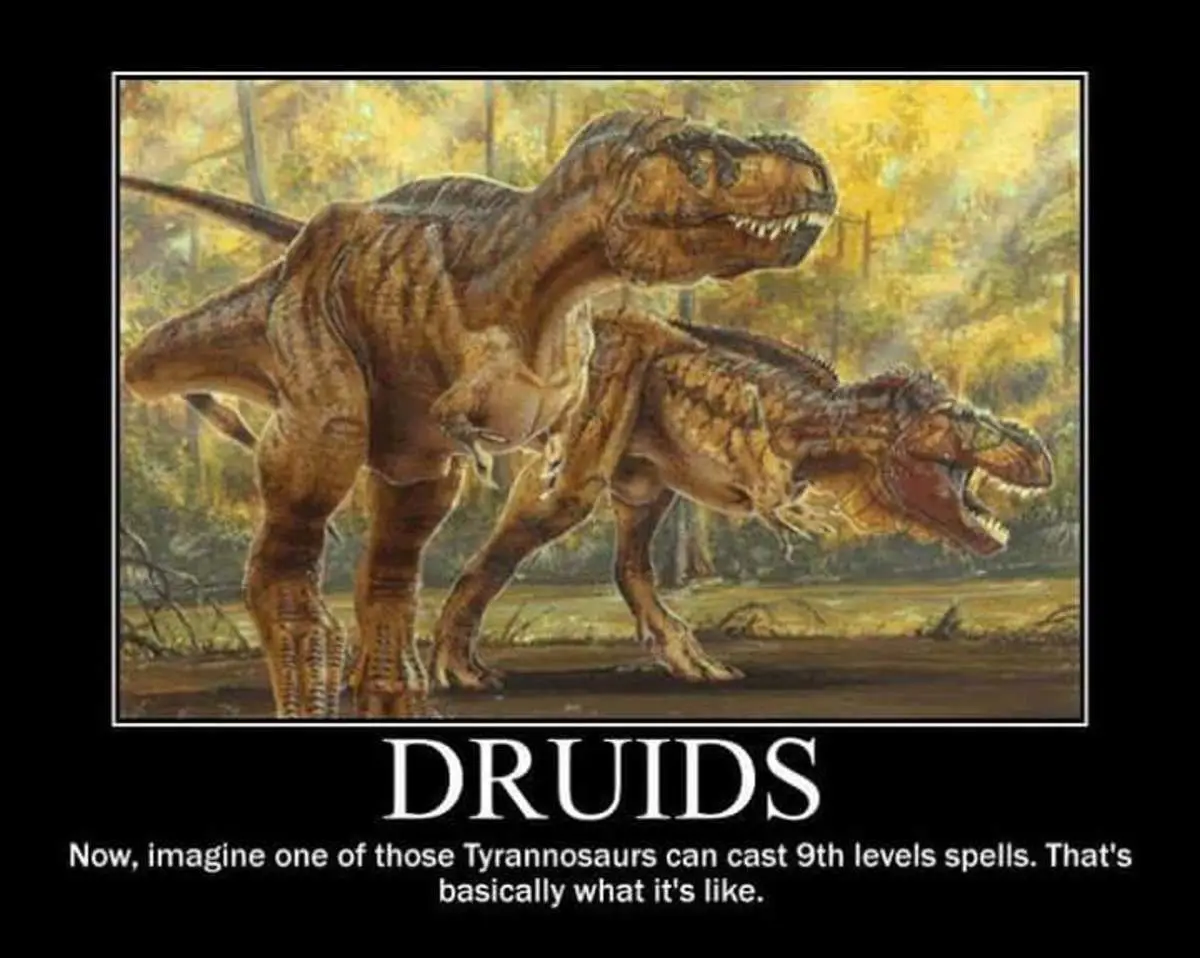 An illustration of two Tyrannosaurus rex dinosaurs in a forest setting, with bold white text overlaid at the bottom. The top…
