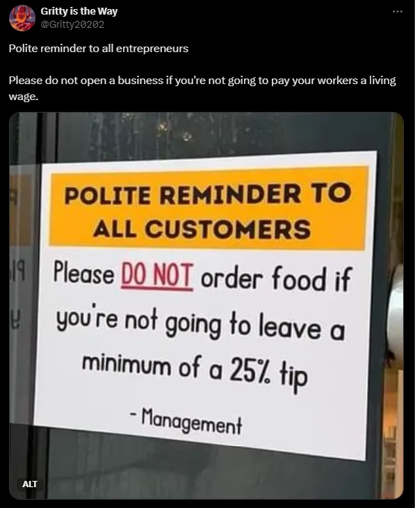 A sign posted on a glass door or window reads 'POLITE REMINDER TO ALL CUSTOMERS' in a yellow banner, followed by 'Please DO…