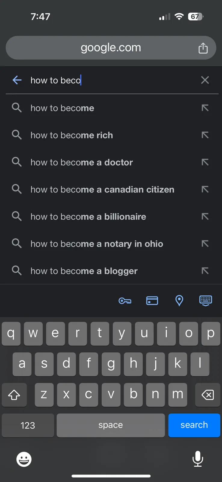 A smartphone screenshot shows a Google search bar with the partial query 'how to beco' typed in, triggering autocomplete…