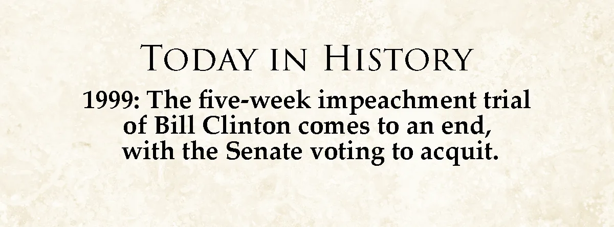 The image displays a beige, parchment-textured background with black serif text. The header reads 'TODAY IN HISTORY'…
