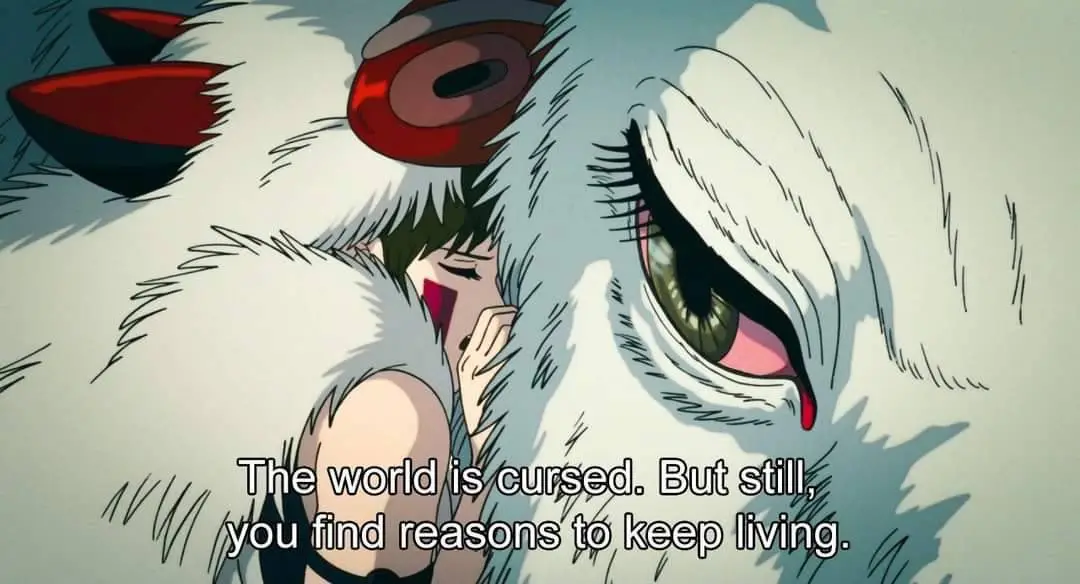 A close-up anime scene shows a character with white fur, red horns, and a large green eye with a tear falling from it. The…