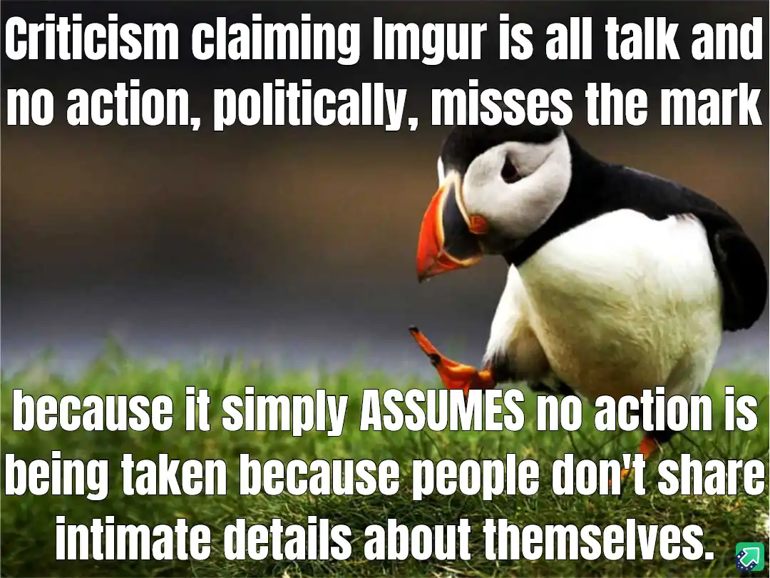 A photograph of a puffin standing on grass with a blurred background, looking down and to the side. White bold text is…