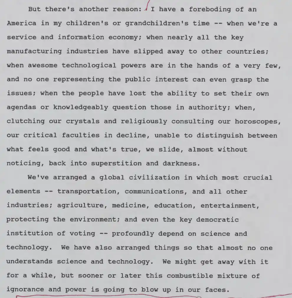 The image displays a block of text from a passage, with the final sentence underlined in red. The text is a somber…