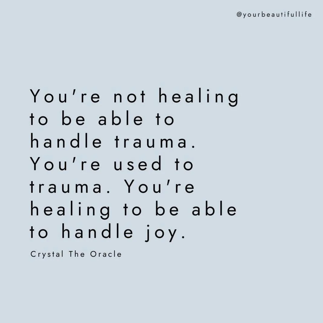 A minimalist light blue background features centered black text stating a quote about healing: 'You're not healing to be…