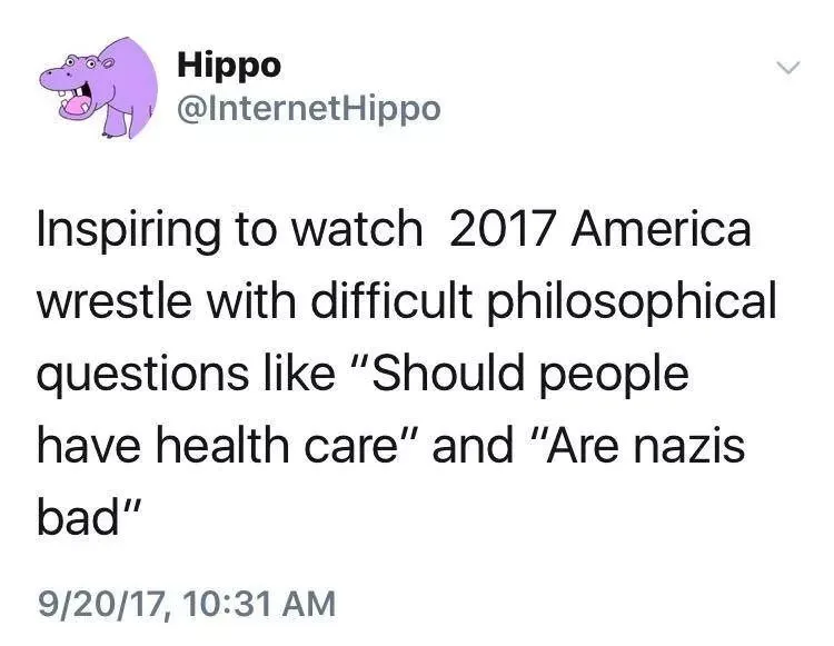 A screenshot of a tweet from the account 'Hippo' (@InternetHippo) dated September 20, 2017, at 10:31 AM. The tweet…