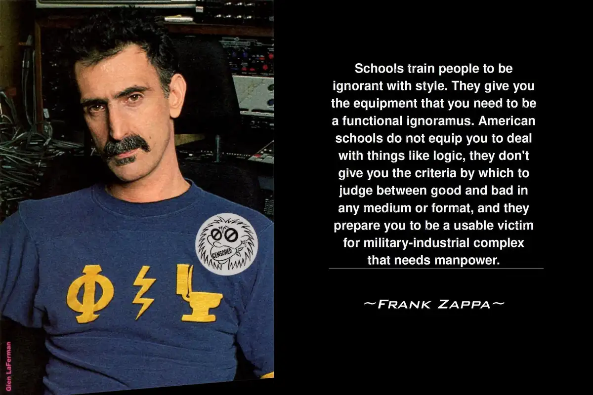 A man with dark hair and a mustache wearing a blue t-shirt with yellow symbols and a 'CENSORED' patch looks at the camera…