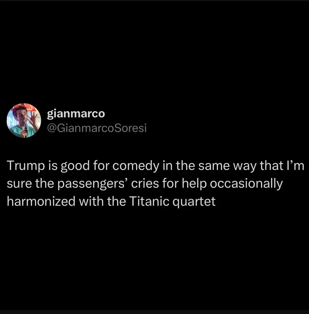 A screenshot of a tweet by user gianmarco (@GianmarcoSoresi) with a circular profile picture of a man holding a microphone…