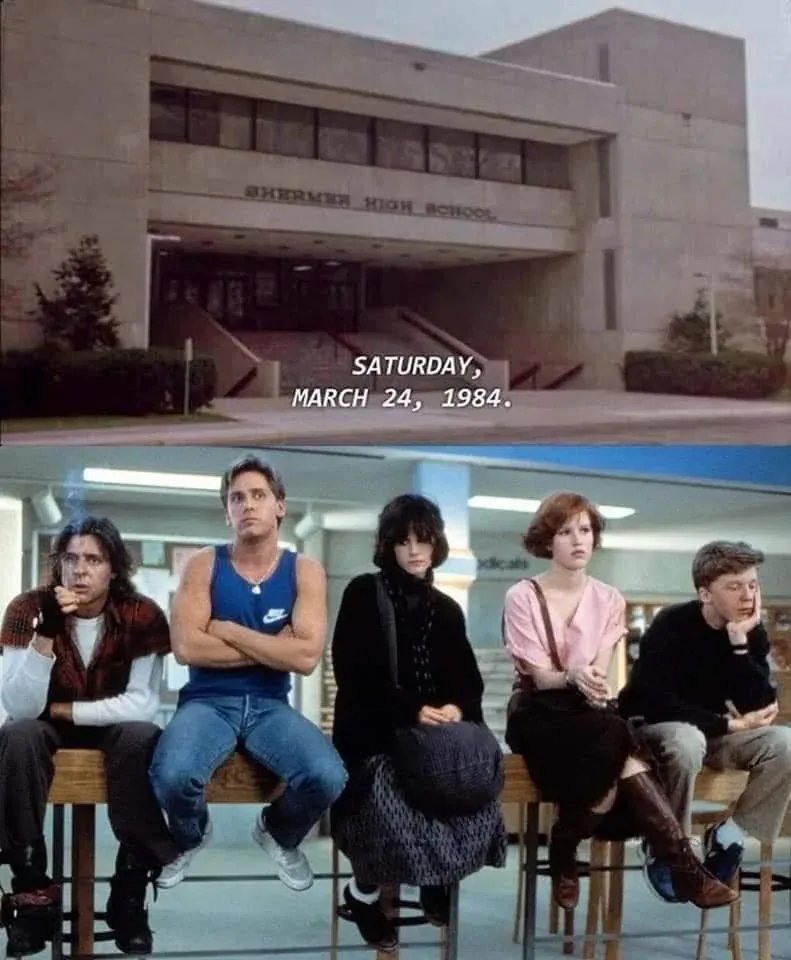 The image is split into two parts: the top shows the exterior of Shermer High School with the date 'SATURDAY, MARCH 24…