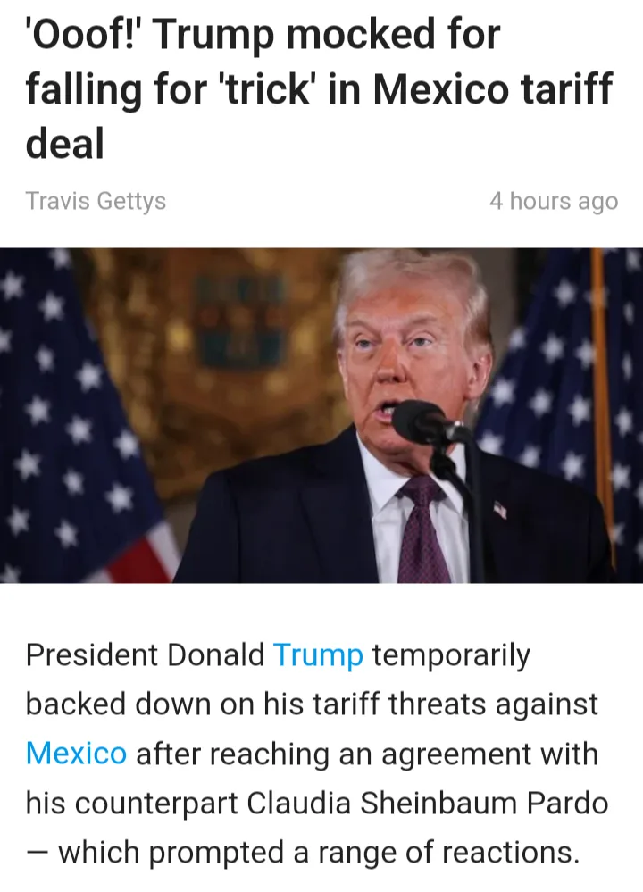 A screenshot of a news article shows Donald Trump speaking at a podium with American flags behind him. The headline reads…