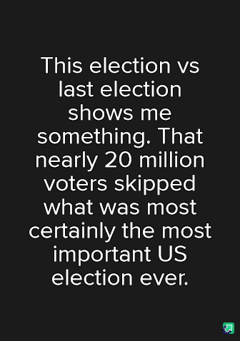 A black background with white text that reads: 'This election vs last election shows me something. That nearly 20 million…