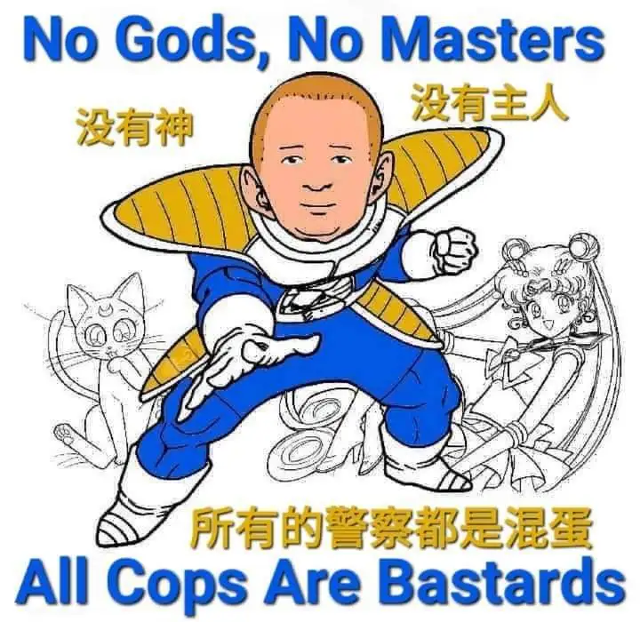 A cartoon image features a central character in a blue and yellow outfit with a bald head, resembling a fusion of Dragon…