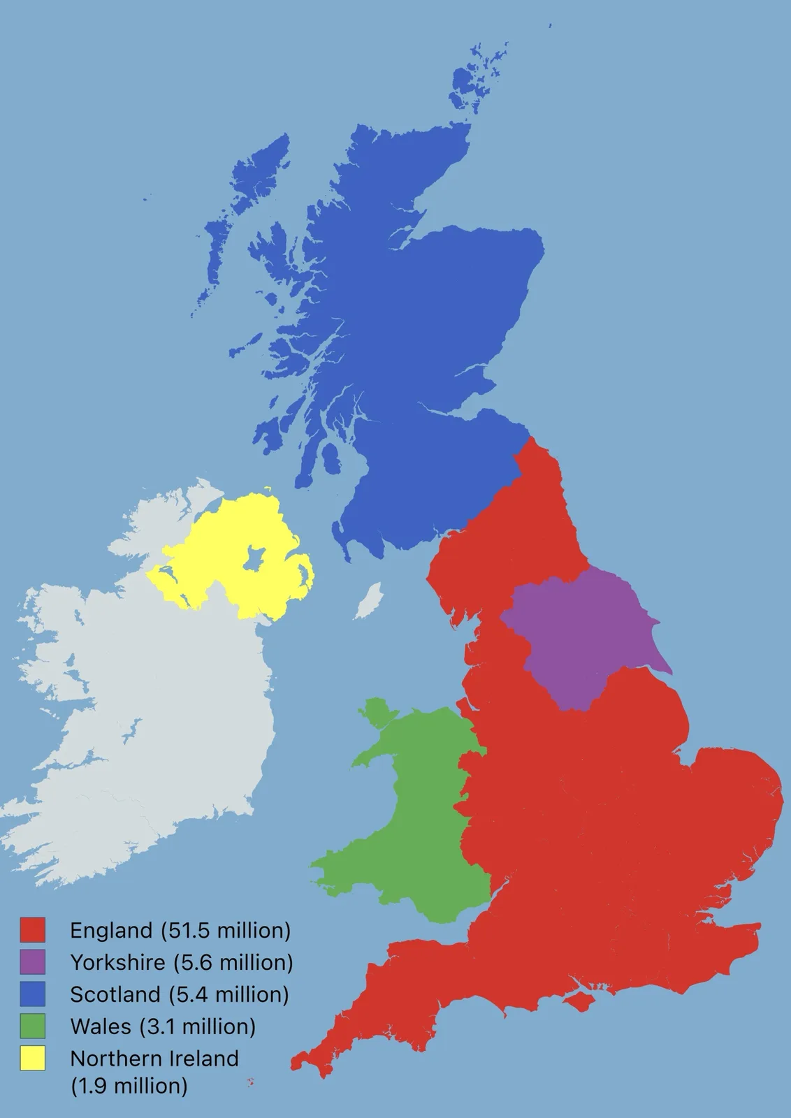 A map of the British Isles with England, Scotland, Wales, and Northern Ireland colored differently and labeled with their…