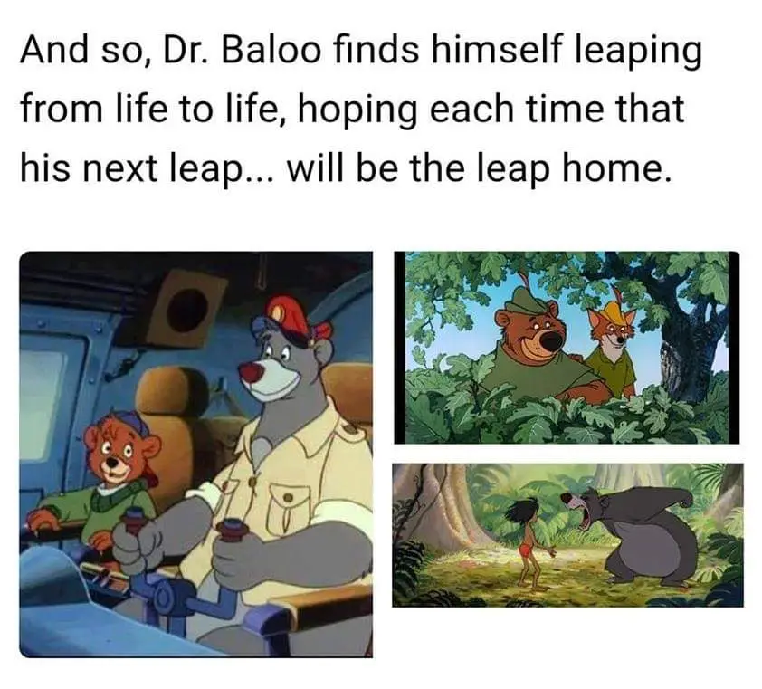 The image displays three panels from Disney animated films. The top-left panel shows Baloo from 'The Jungle Book' (1967)…