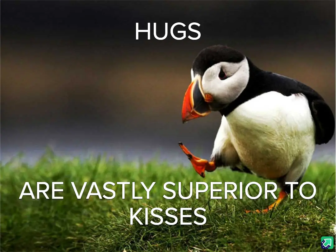 A close-up photo of a puffin standing on green grass, looking down with one foot lifted. White text overlaid on the image…