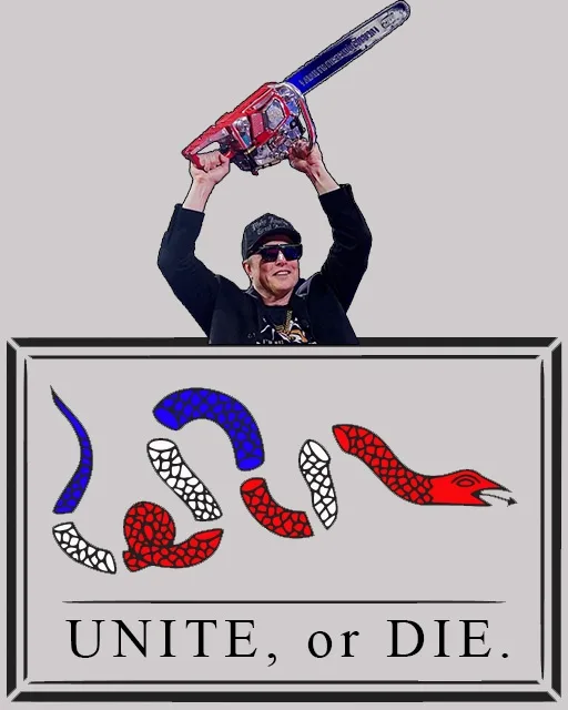 A man in a black hoodie and cap holds a red and blue chainsaw above his head with both hands, smiling. Below him is a framed…