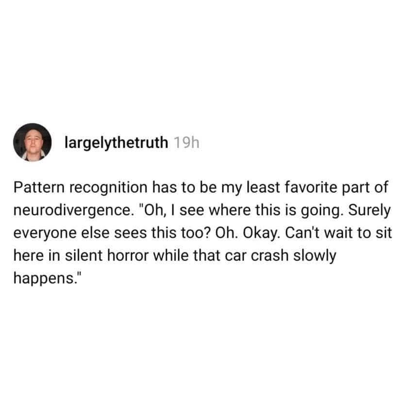 A screenshot of a social media post by user 'largelythetruth' showing a text-only image with black text on a white…