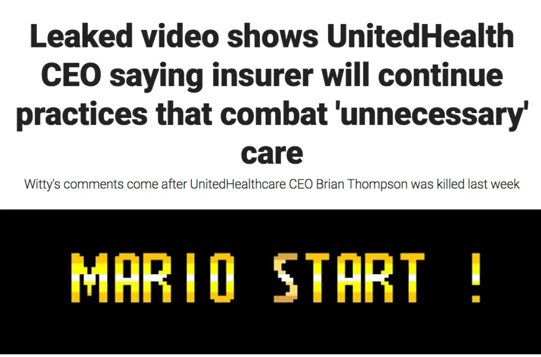 The image displays a news headline about a UnitedHealthcare CEO's comments on combating 'unnecessary' care, followed by a…