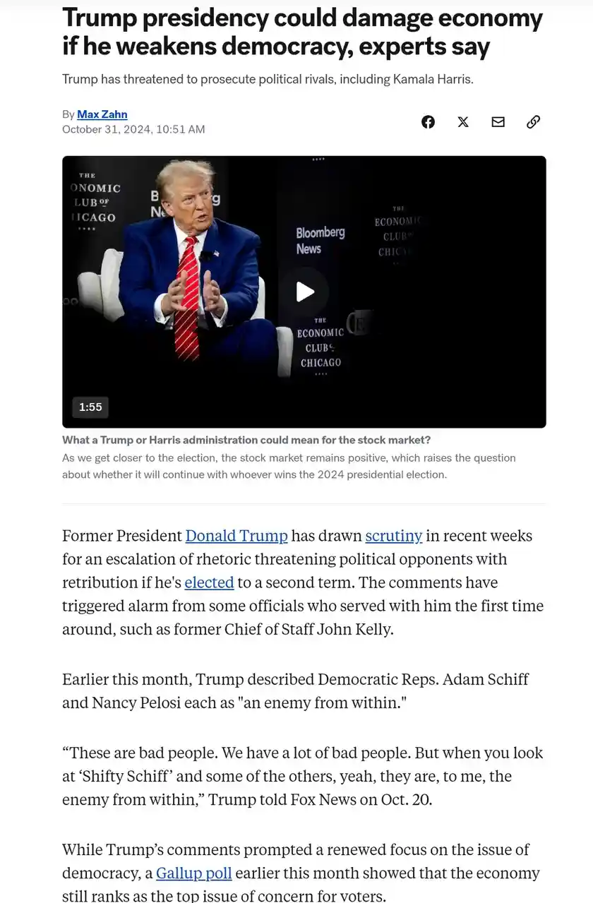 Experts warn: Trump presidency may harm the economy by undermining democracy