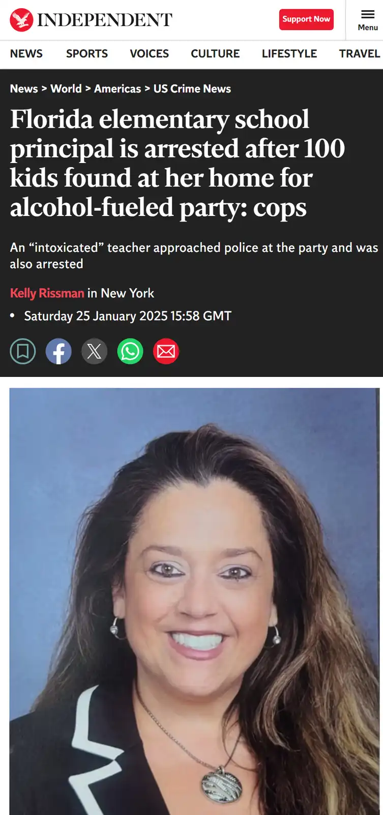 The image displays a screenshot of a news article from The Independent with a headline about a Florida elementary school…