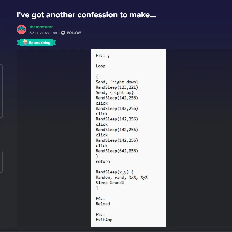 A screenshot of a Discord video titled 'I've got another confession to make...' shows a block of code resembling an…