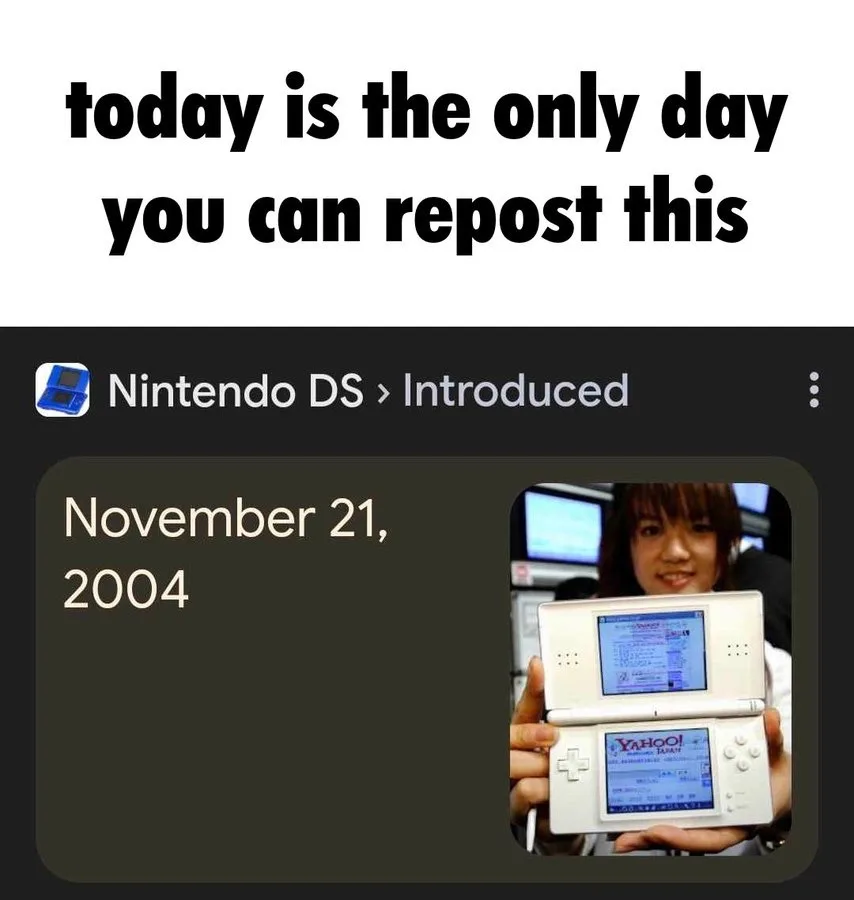 An image of a person holding a white Nintendo DS console with both screens lit up, one showing Yahoo! Japan. The image is…