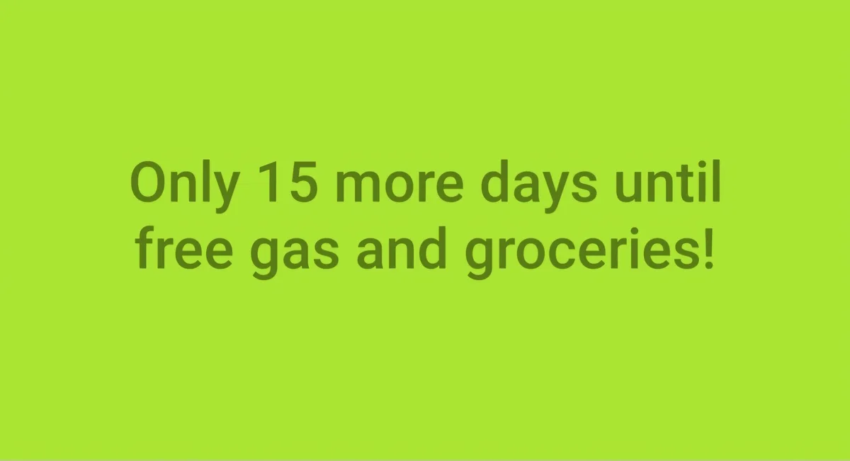 A solid lime green background features dark olive green text centered in two lines. The text reads 'Only 15 more days until…