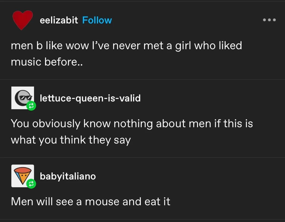A screenshot of a social media comment thread shows a user named 'eelizabit' posting 'men b like wow I've never met a girl…