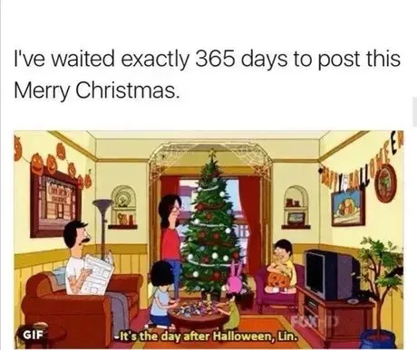 A still from the animated show 'The Simpsons' shows the Simpson family in their living room, with a decorated Christmas tree…