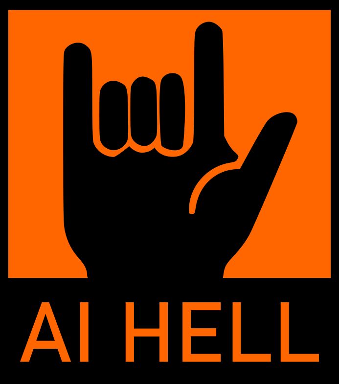 A black silhouette of a hand making the 'rock on' or 'horns' gesture is centered on a bright orange background. Below the…