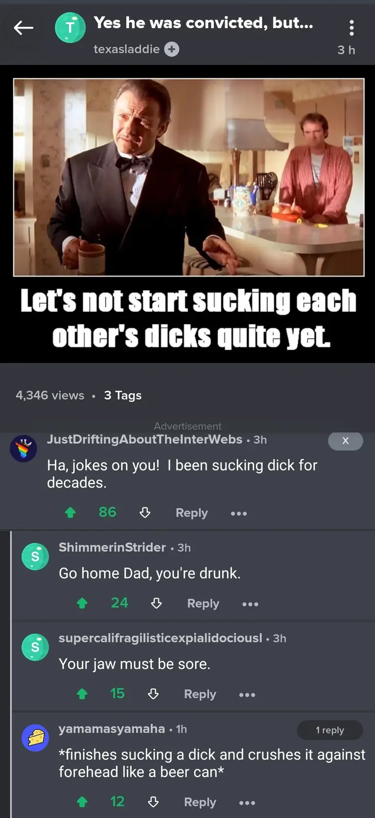 A screenshot of a social media post featuring a still from the movie 'The Sting' where a man in a tuxedo holds a mug and…