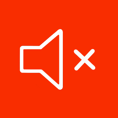 A white speaker icon with a white 'X' symbol overlaid on a solid red background, visually representing the mute function…