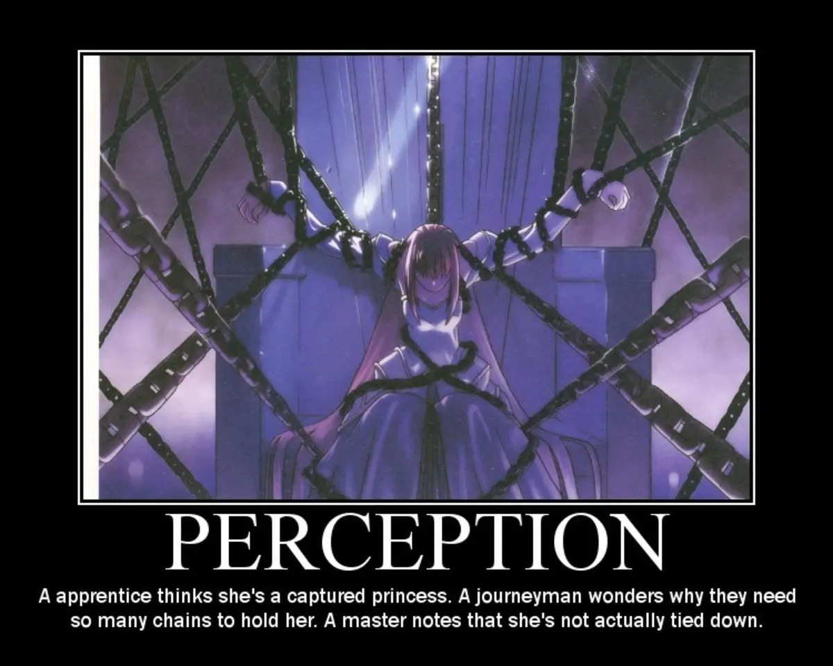An anime-style illustration shows a character with purple hair and a white dress, seemingly bound by thick chains in a dimly…