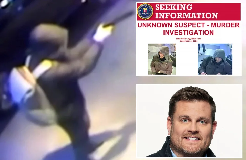 The image is a composite meme featuring a blurry surveillance photo of a person holding a gun on the left, a 'Seeking…