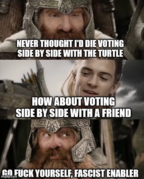 A three-panel meme featuring a bearded dwarf in armor from 'The Lord of the Rings' movie. The top panel shows him with text…