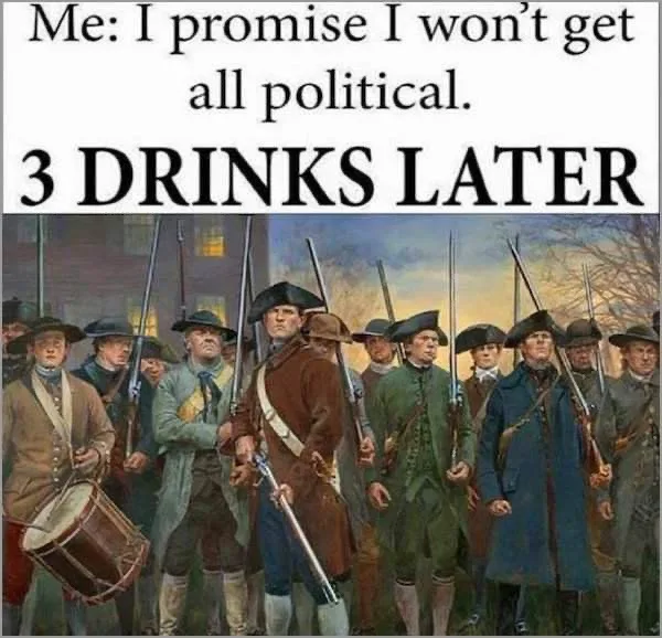 The image shows a historical painting of colonial American soldiers, likely minutemen, standing in formation with muskets…