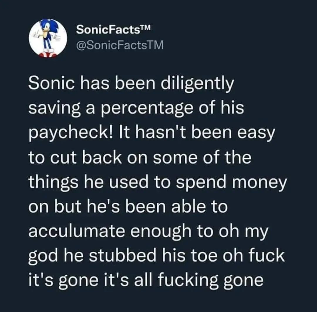 A screenshot of a tweet from the account 'SonicFacts™' with a profile picture of Sonic the Hedgehog. The tweet text…