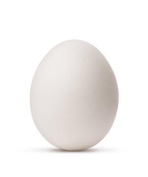 A plain white egg is centered against a stark white background, with no other objects or context. Overlaid text in a simple…