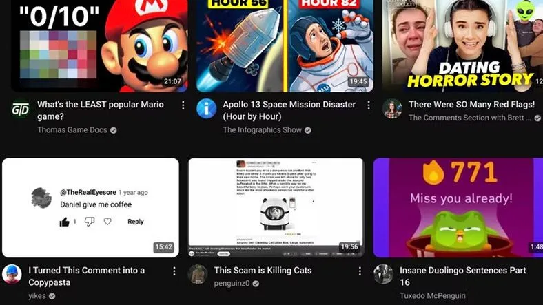 A screenshot of a YouTube video grid shows a thumbnail of Mario with a pixelated, low-quality image and the text "0/10"…