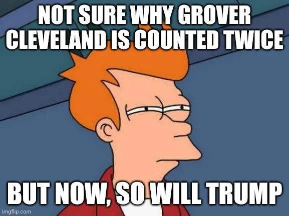 The image shows a side profile of the animated character Fry from Futurama, looking confused with a slight frown. White bold…