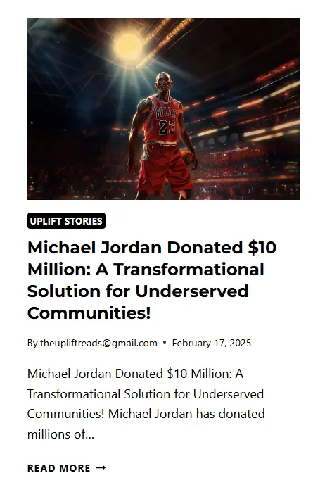 An image of Michael Jordan in a red Chicago Bulls jersey stands in a brightly lit basketball arena. Overlaid text mimics a…