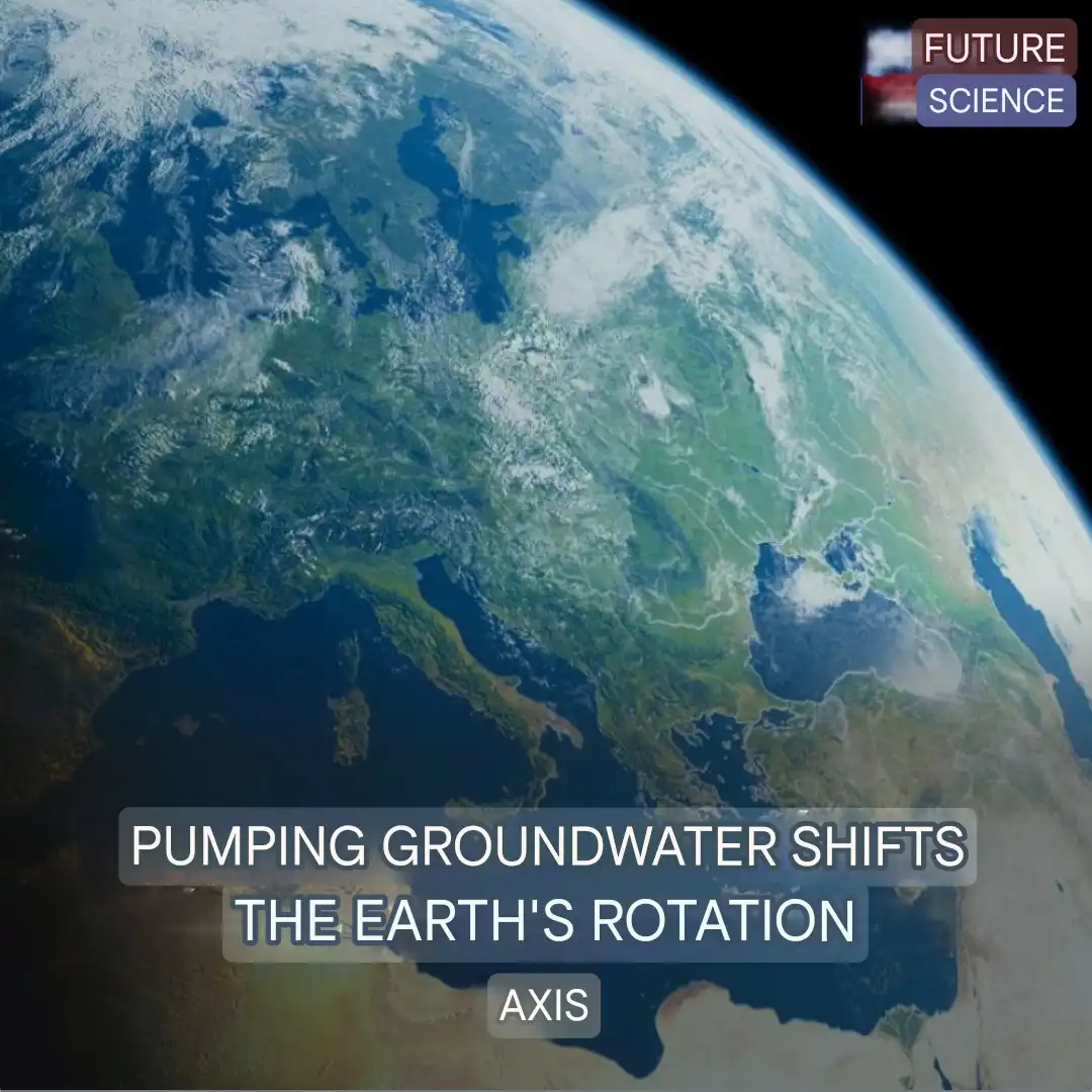 A satellite view of Earth showing Europe and parts of Asia and Africa, with overlaid text stating 'PUMPING GROUNDWATER…