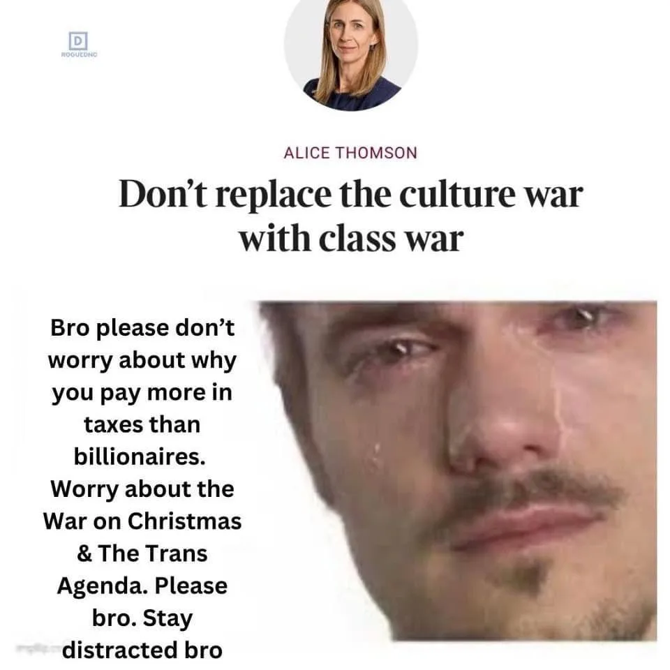 The image shows a screenshot of an article by Alice Thomson titled 'Don't replace the culture war with class war'. Below the…