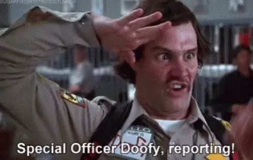 The image displays six identical frames of the character Doofy from the movie 'Ghostbusters,' wearing a beige uniform with a…