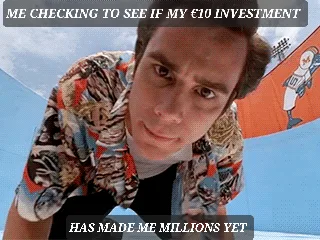 A six-panel image sequence shows a man in a patterned shirt looking down at a camera with escalating expressions of…