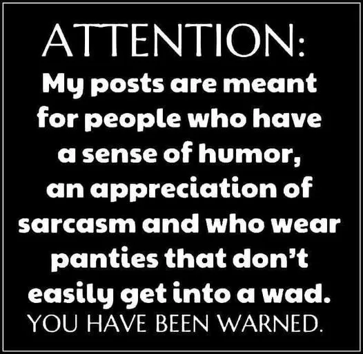 A black background with white text displays a humorous warning message stating that the poster's content is intended for…
