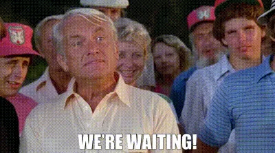 A split-screen image shows a man in a light-colored shirt repeatedly shouting 'WE'RE WAITING!' with escalating expressions…