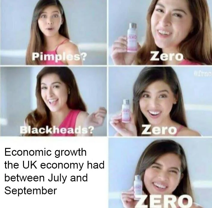 A four-panel meme using a skincare ad where a woman reacts to questions about pimples and blackheads, answering 'Zero' each…