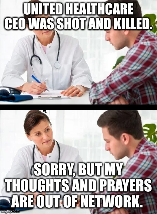 The image is a two-panel meme featuring a doctor and a patient. In the top panel, the doctor writes while the patient looks…