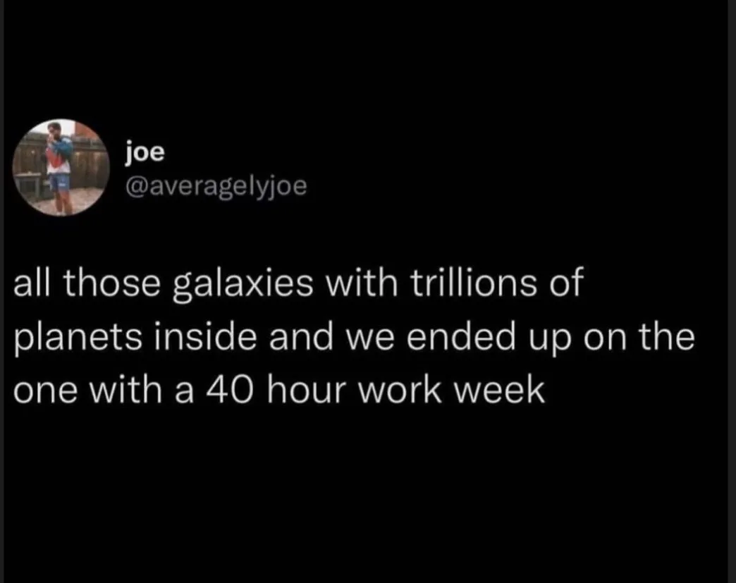 A screenshot of a tweet from a user named 'joe' with handle '@averagelyjoe', showing a profile picture of a person standing…