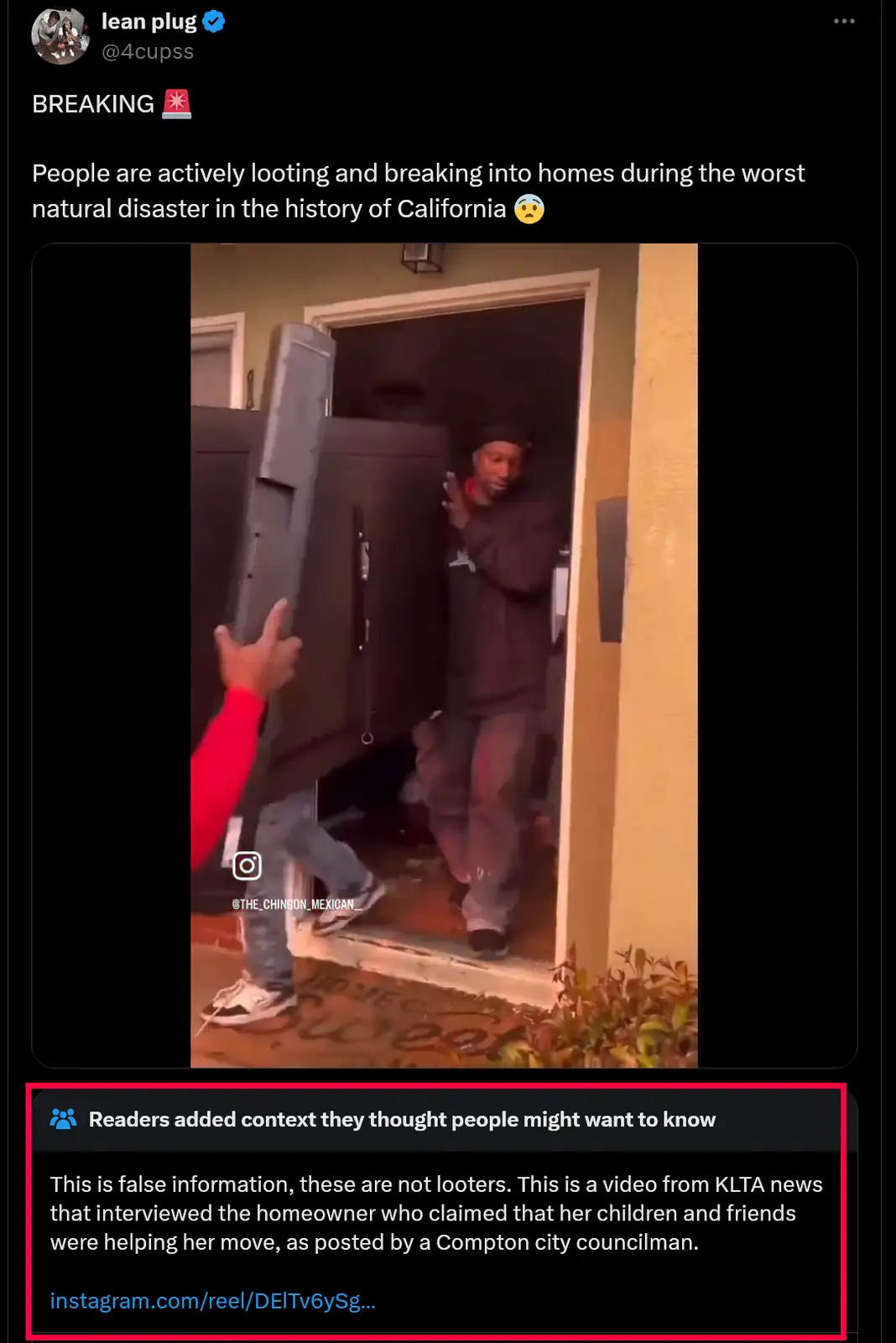 A screenshot of a social media post shows a video where two people are carrying a large TV through a doorway. The overlaid…